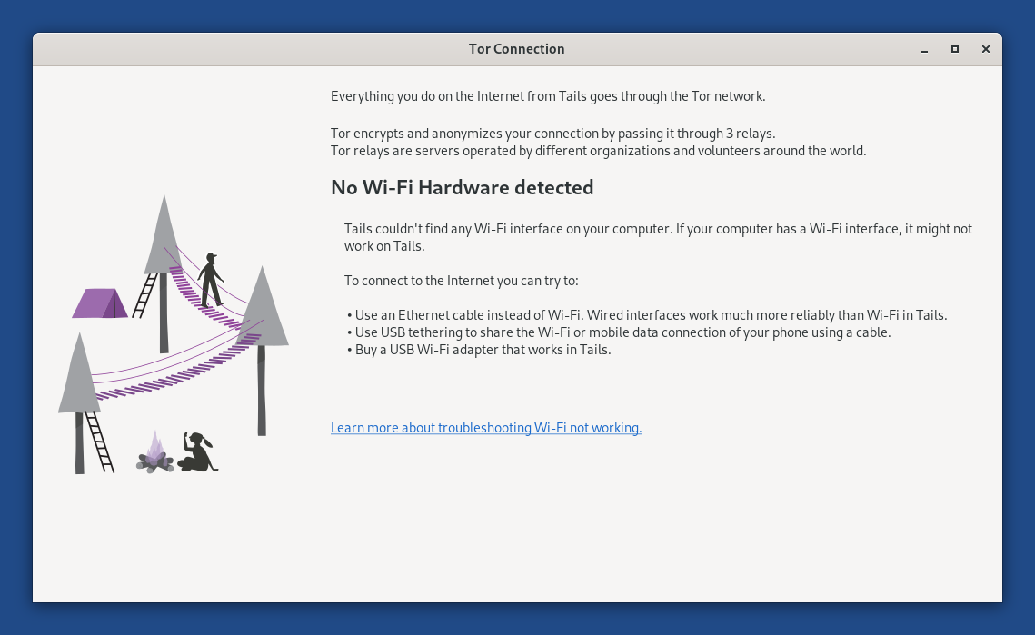 Warning in Tor Connection: No Wi-Fi hardware detected